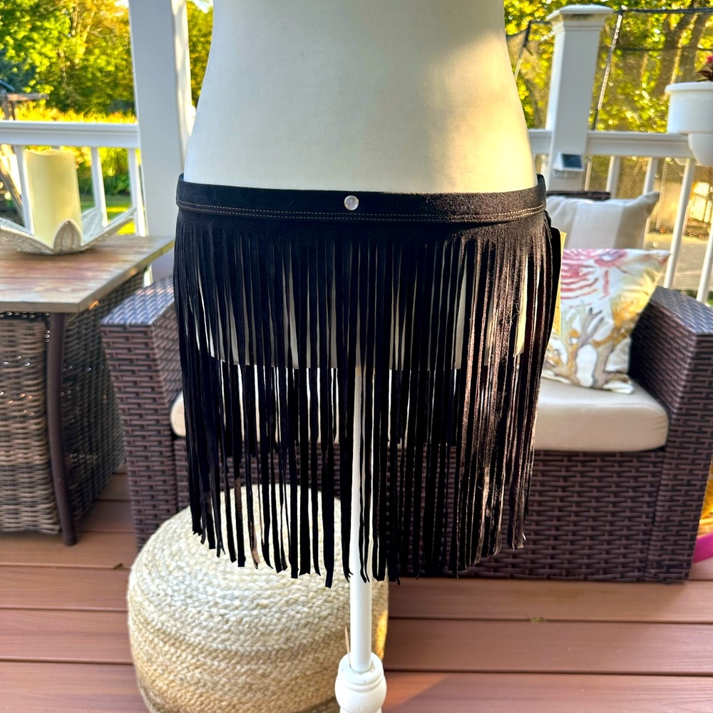 NWT Vintage bebe Black Fringe Mini Swim Skirt